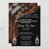 Nieuwjaar zwart en zilveren champagne kaart (Voorkant / Achterkant)