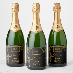 Nieuwjaar zwart goud in de jaren 20, kunstdeco sparkling wijnetiket
