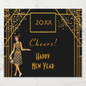Nieuwjaar zwart goud in de jaren 20, kunstdeco sparkling wijnetiket (Enkel label)
