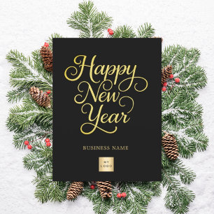 Nieuwjaar zwart goud script business logo feestdagenkaart