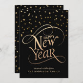 Nieuwjaar zwart script zwart goud feestdagenkaart (Voorkant / Achterkant)