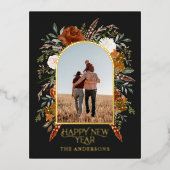 Nieuwjaarbudget botanische elegant zwart tradition folie feestdagen briefkaart (Voorkant)