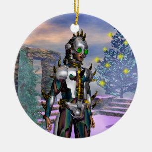 NIEUWJAAR'EVE VAN EEN CYBORG Blauwe Saffier Keramisch Ornament