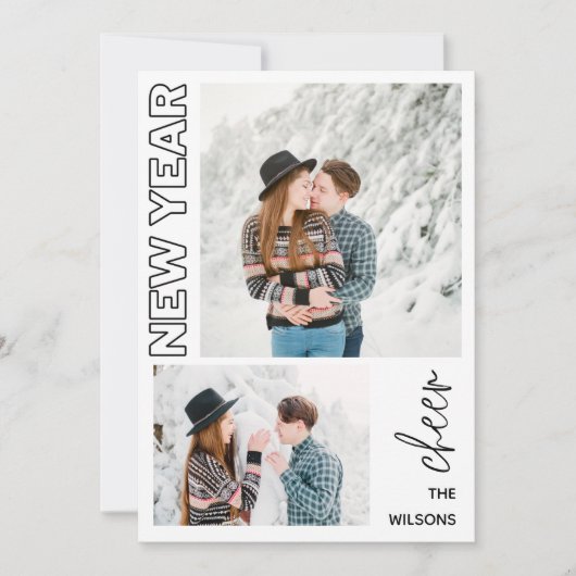 nieuwjaars cheer elegant multi foto feestdagenkaart (Voorkant)