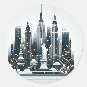 Nieuwjaars Elegantie in New York - Aanpasbare Kers Ronde Sticker