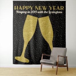 Nieuwjaars Glitter Champagne Fotohokje Achtergrond Wandkleed