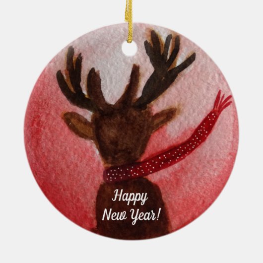 Nieuwjaars hertenornament keramisch ornament (Achterkant)