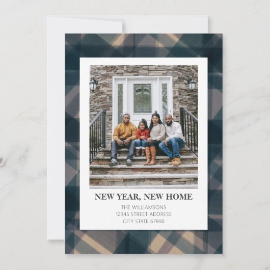 Nieuwjaars Nieuw Thuis Adres Foto Rustieke Blauw G Feestdagenkaart (Voorkant)