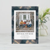 Nieuwjaars Nieuw Thuis Adres Foto Rustieke Blauw G Feestdagenkaart (Staand voorkant)