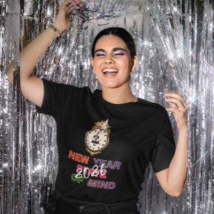 Nieuwjaars Staat Van Geest 2026 Gouden Rand Klok T-shirt