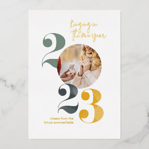 Nieuwjaars Verlovingsfoto Elegant Folie Feestdagenkaart