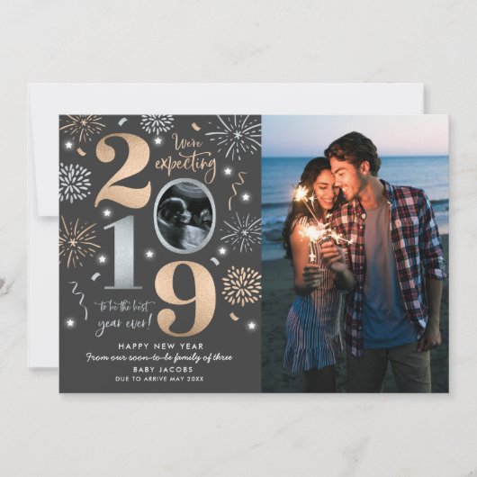 Nieuwjaars zwangerschapsaankondiging Nieuwjaar 201 Feestdagenkaart (Voorkant)