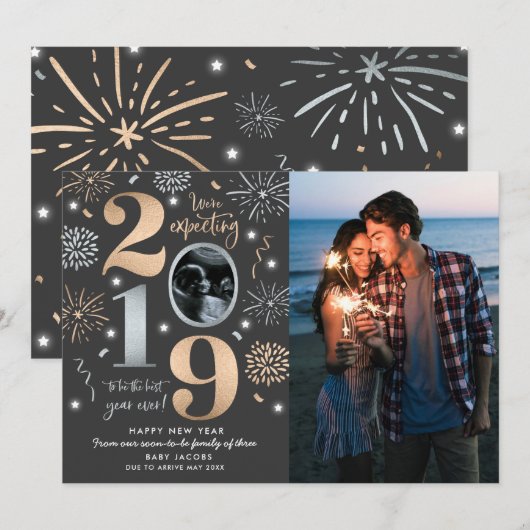Nieuwjaars zwangerschapsaankondiging Nieuwjaar 201 Feestdagenkaart (Voorkant / Achterkant)