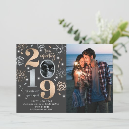 Nieuwjaars zwangerschapsaankondiging Nieuwjaar 201 Feestdagenkaart (Staand voorkant)