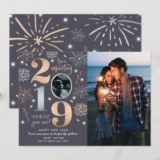 Nieuwjaars Zwangerschapsaankondiging Nieuwjaar 201 Feestdagenkaart (Voorkant / Achterkant)