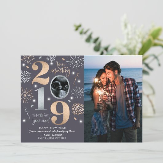 Nieuwjaars Zwangerschapsaankondiging Nieuwjaar 201 Feestdagenkaart (Staand voorkant)