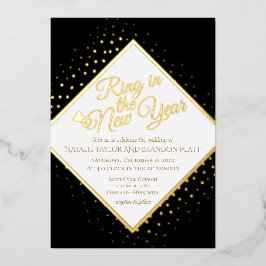Nieuwjaars Zwart En Goud Glitter Bruiloft Folie Ui Uitnodiging