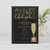 nieuwjaarsavond zwarte glitter champagne PTO PTA Kaart (Staand voorkant)