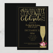 nieuwjaarsavond zwarte glitter champagne PTO PTA Kaart (Voorkant / Achterkant)