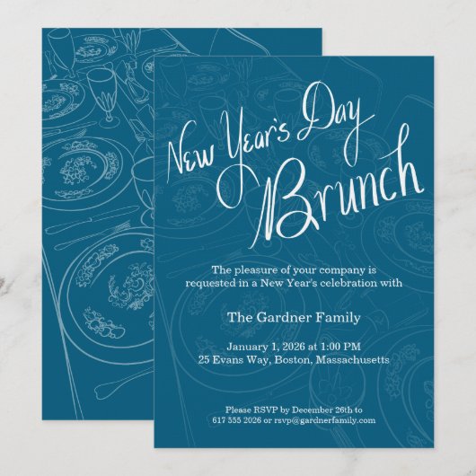Nieuwjaarsbrunch Tafeldecoratie Uitnodiging (Voorkant / Achterkant)