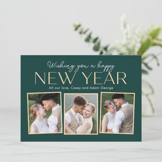 Nieuwjaarscollage Bewerkbare Kleur Vakantie Fotoka Feestdagenkaart (Staand voorkant)