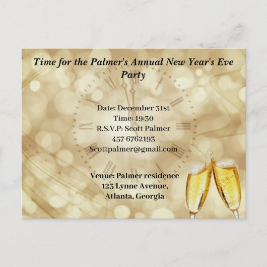 Nieuwjaarsdag met champagnebril aankondigingskaart (Voorkant)
