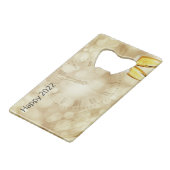 Nieuwjaarsdag met champagnebril creditkaart flessenopener (Voorkant Gekanteld)