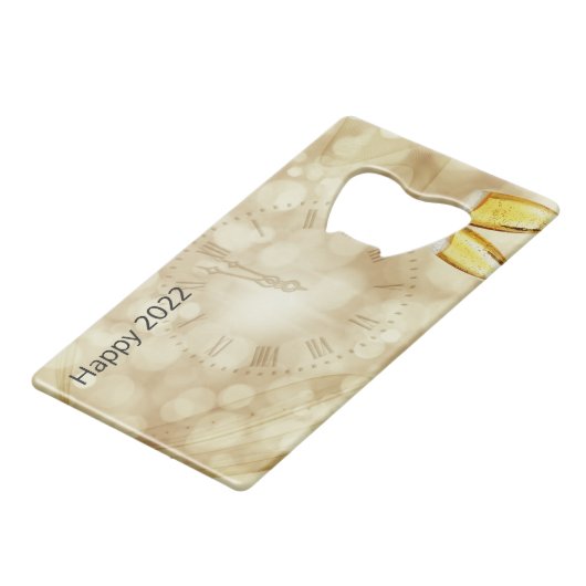 Nieuwjaarsdag met champagnebril creditkaart flessenopener (Voorkant Gekanteld)