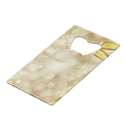 Nieuwjaarsdag met champagnebril creditkaart flessenopener (Achterkant Gekanteld)