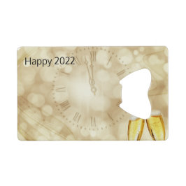 Nieuwjaarsdag met champagnebril creditkaart flessenopener