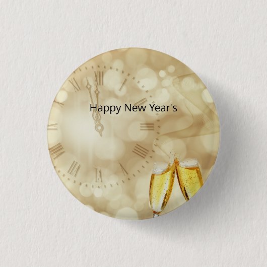 Nieuwjaarsdag met champagnebril ronde button 3,2 cm (Voorkant)