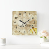 Nieuwjaarsdag met champagnebril  vierkante klok (Huis)