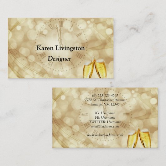 Nieuwjaarsdag met champagnebril visitekaartje (Voorkant / Achterkant)