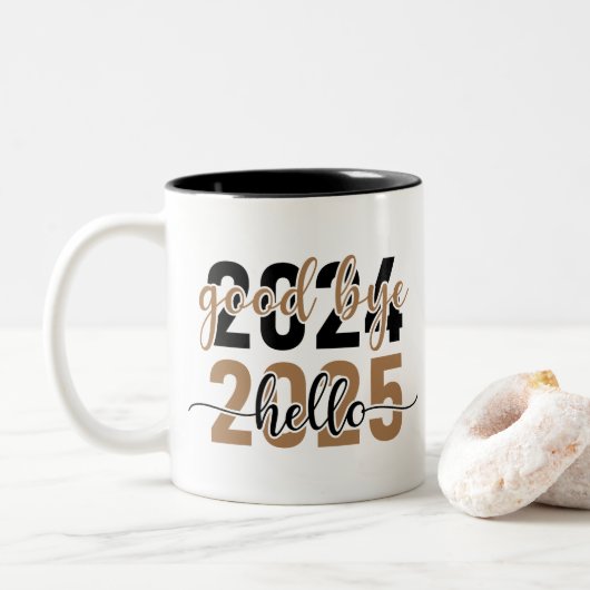 nieuwjaarsdag tweekleurige koffiemok (Met donut)