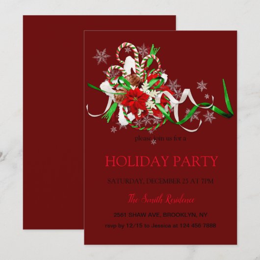 Nieuwjaarsdecoratie loli pop, kerstster Uitnodigin Kaart (Voorkant / Achterkant)