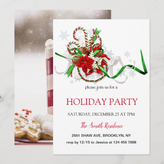 Nieuwjaarsdecoratie loli pop, kerstster Uitnodigin Kaart (Voorkant / Achterkant)