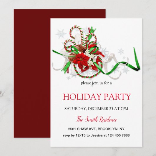 Nieuwjaarsdecoratie loli pop, kerstster Uitnodigin Kaart (Voorkant / Achterkant)