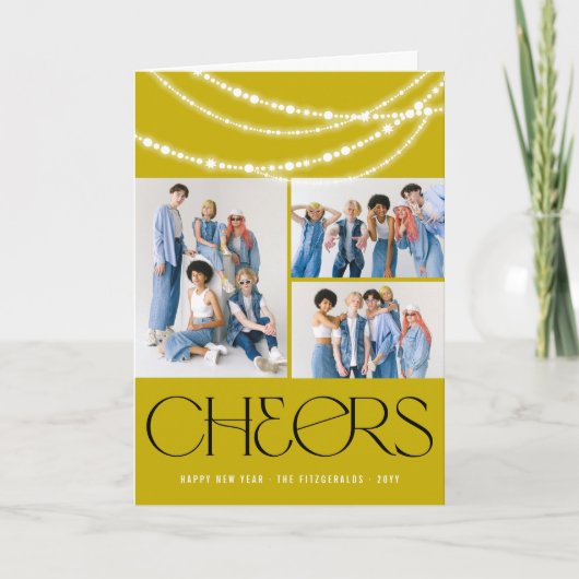 Nieuwjaarse kaas met piekverlichting Stijlvolle fo Feestdagen Kaart (Voorkant)