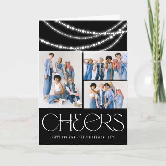 Nieuwjaarse kaas met piekverlichting Stijlvolle fo Feestdagen Kaart (Voorkant)