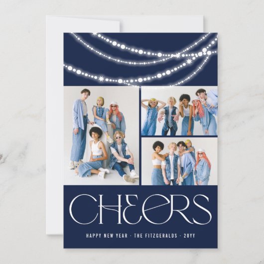 Nieuwjaarse kaas met piekverlichting Stijlvolle fo Feestdagenkaart (Voorkant)