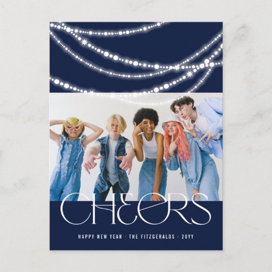 Nieuwjaarse kaas met piekverlichting Stijlvolle fo Feestdagenkaart (Voorkant)