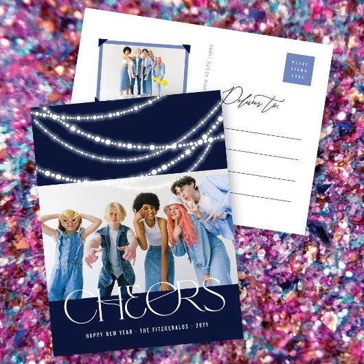 Nieuwjaarse kaas met piekverlichting Stijlvolle fo Feestdagenkaart