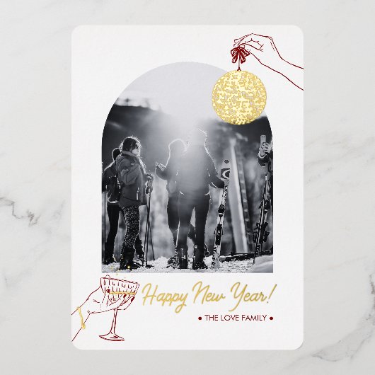 Nieuwjaarsfamiliefoto Folie Feestdagenkaart (Voorkant)