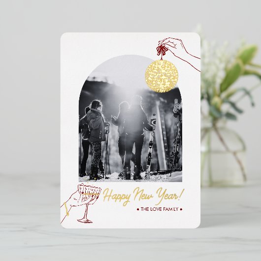 Nieuwjaarsfamiliefoto Folie Feestdagenkaart (Staand Voorkant)