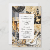 Nieuwjaarsfeest 2025 Black Gold Glitter Kaart (Voorkant)