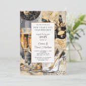 Nieuwjaarsfeest 2025 Black Gold Glitter Kaart (Staand voorkant)