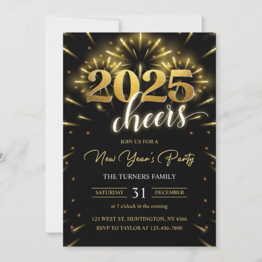 Nieuwjaarsfeest 2025 Gold Black Modern Kaart (Voorkant)