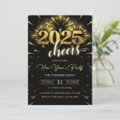 Nieuwjaarsfeest 2025 Gold Black Modern Kaart (Staand voorkant)