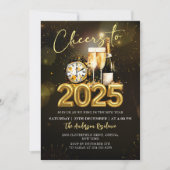 Nieuwjaarsfeest 2025 Gold Champagne Kaart (Voorkant)