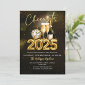 Nieuwjaarsfeest 2025 Gold Champagne Kaart (Staand voorkant)